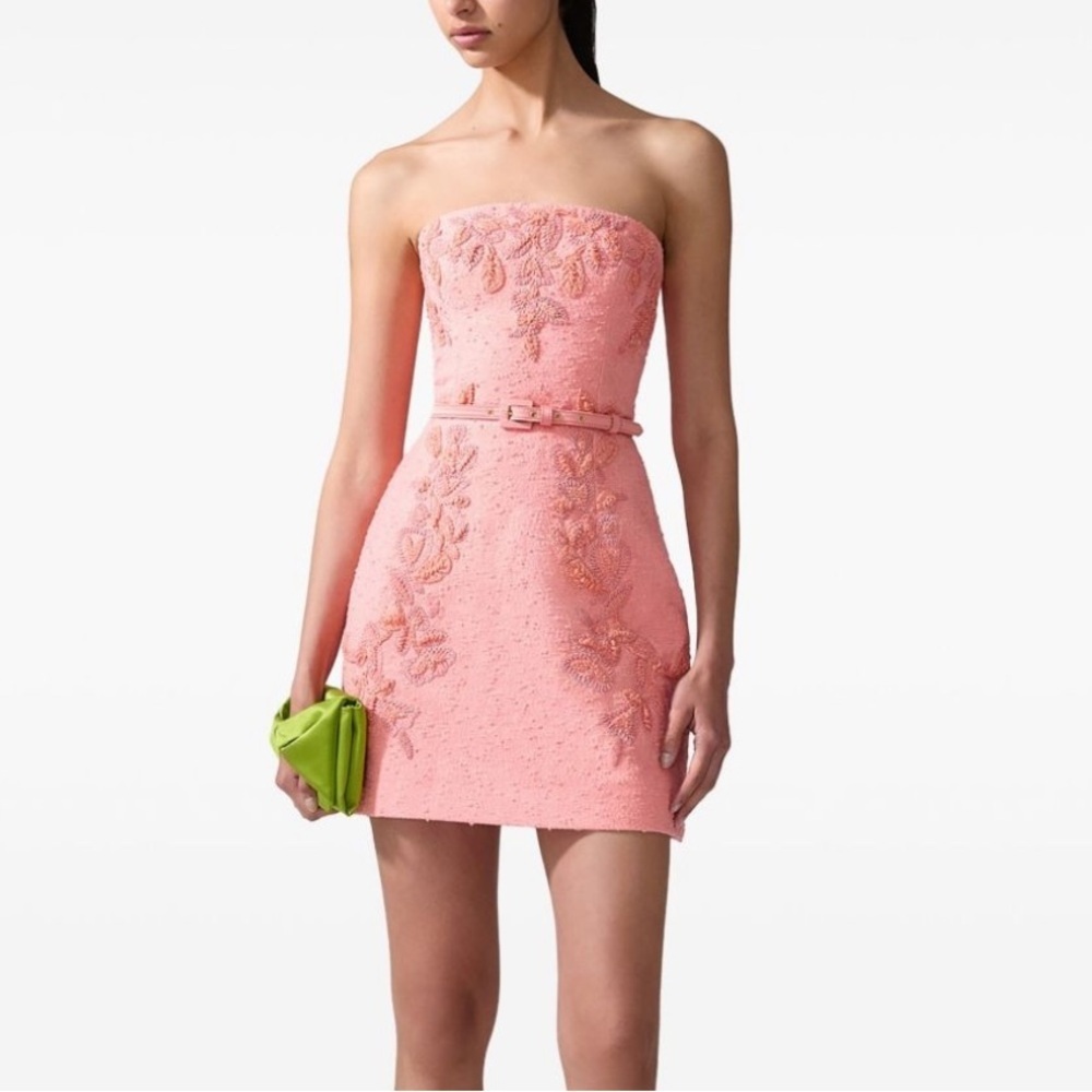 New CAROLINA HERRERA Runaway Embroidered Mini Dress In Pink Size 6 - Picture 13 of 16